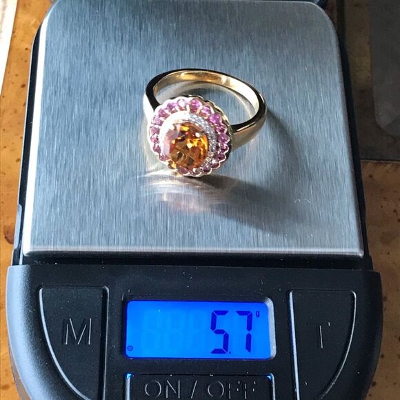 Santa Ana Madeira Citrine Sterling Silver Yellow Gold Vermeil Ring Size 10 - Picture 3 of 9
